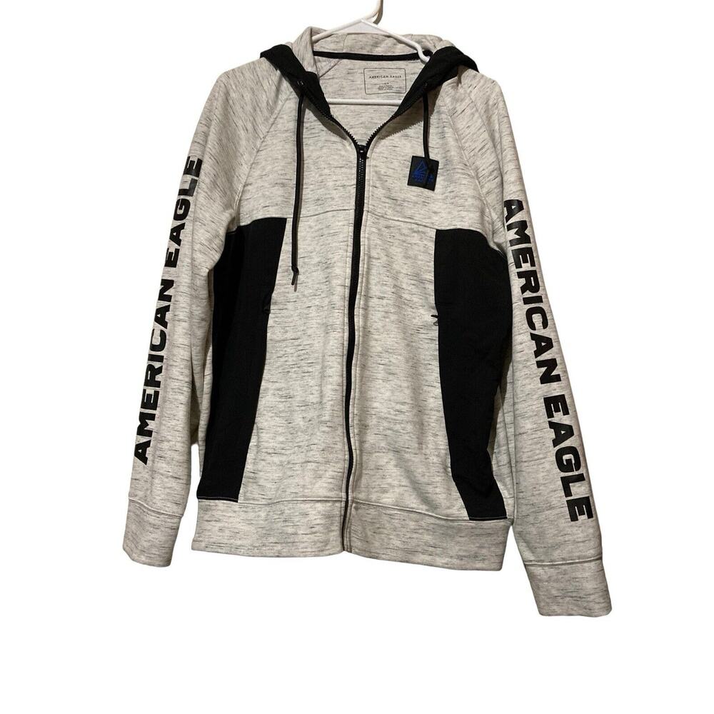 American Eagle Active Flex Mens Hooded Full Zip Heavier Jacket L Gray Striated